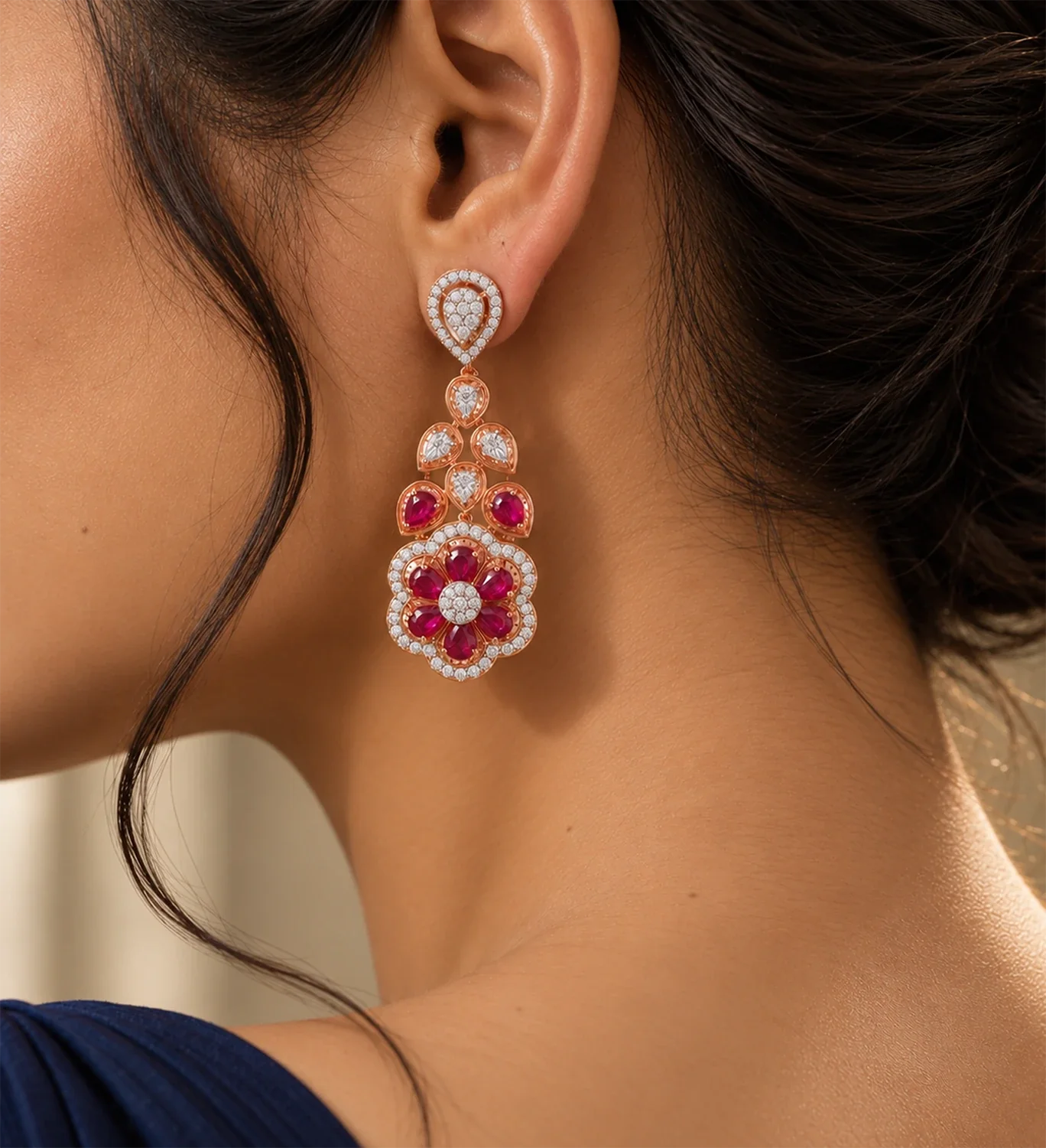 Ruby and diamond drop earrings